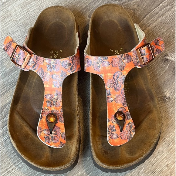 Birkenstock Shoes - Birkenstock Papillio Gizeh Thong Sandals Orange Floral Womens 10 EU‎ 41